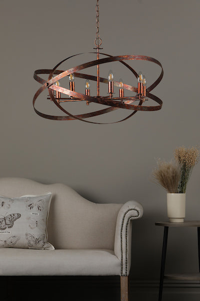Dar Nitya 8lt Pendant Chandelier Oxidised Copper – from Amos Lighting + Home