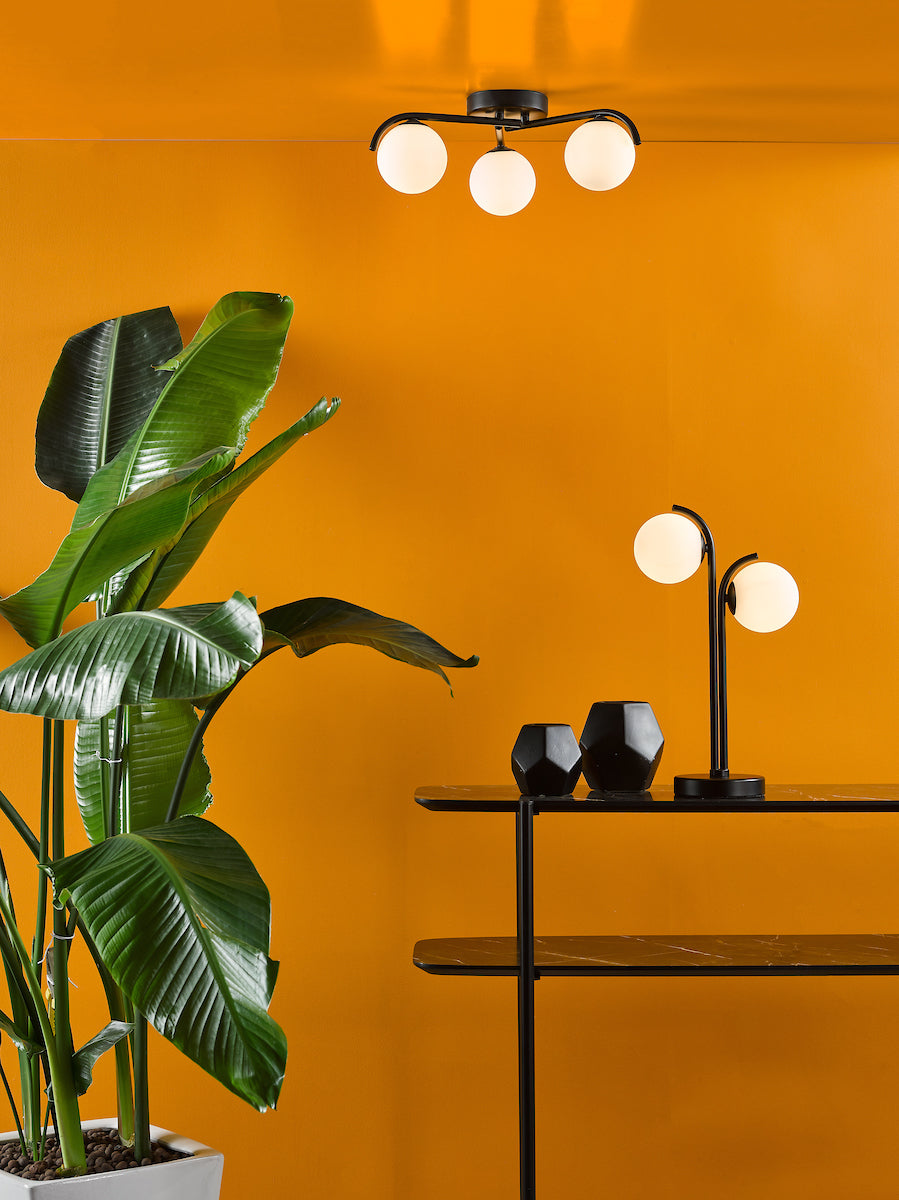 Dar Orlena 2 Light Table Lamp Matt Black and Opal Glass – from Amos Lighting + Home