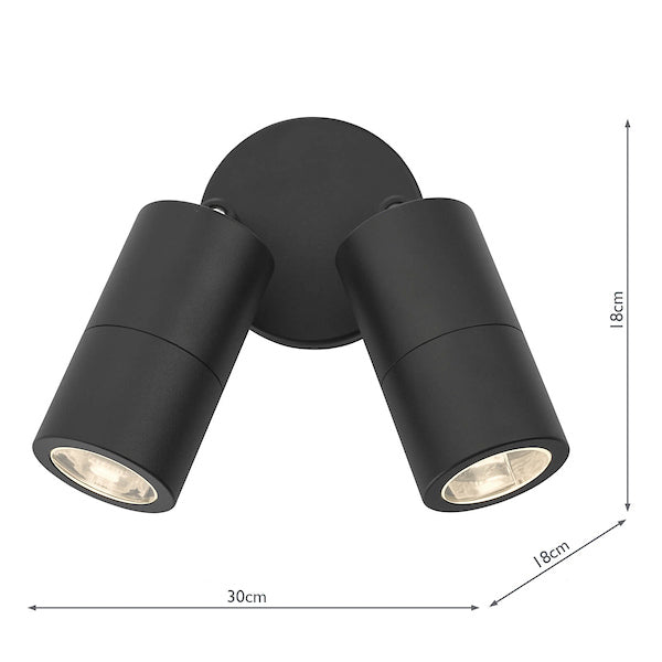 Dar Ortega Black 2 Light Adjustable Wall Light IP65 – from Amos Lighting + Home