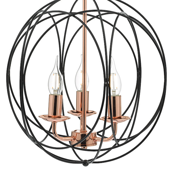 Dar Phoenix 3 Light Pendant Black & Copper – from Amos Lighting + Home