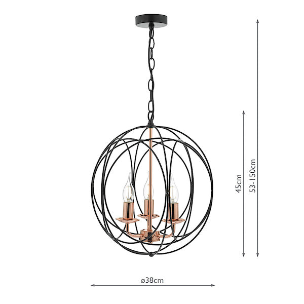 Dar Phoenix 3 Light Pendant Black & Copper – from Amos Lighting + Home