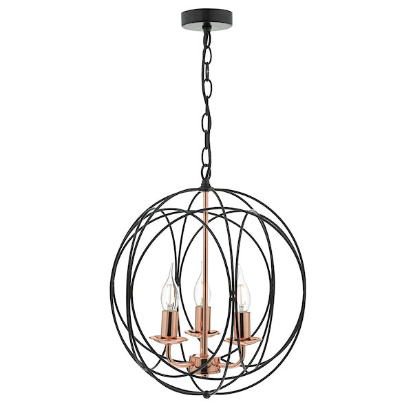 Dar Phoenix 3 Light Pendant Black & Copper – from Amos Lighting + Home