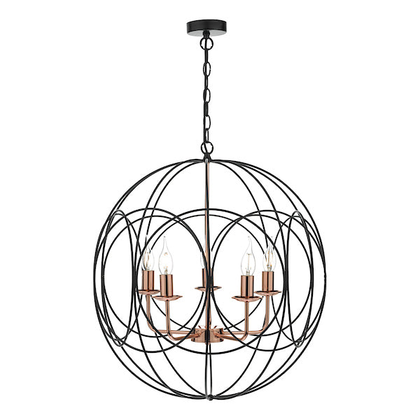 Dar Phoenix 5 Light Pendant Black & Copper – from Amos Lighting + Home