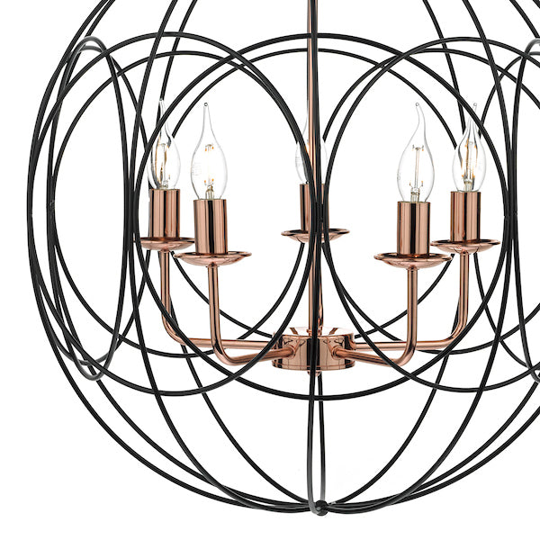 Dar Phoenix 5 Light Pendant Black & Copper – from Amos Lighting + Home