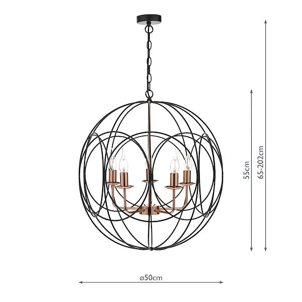 Dar Phoenix 5 Light Pendant Black & Copper – from Amos Lighting + Home
