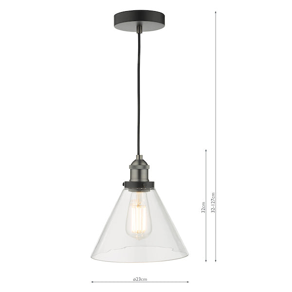 Dar Ray 1 Light Single Pendant Antique Nickel Clear Glass – from Amos Lighting + Home