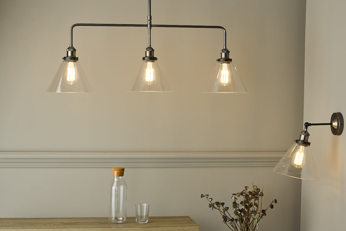 Dar Ray 3 Light Bar Pendant Antique Nickel Clear Glass – from Amos Lighting + Home