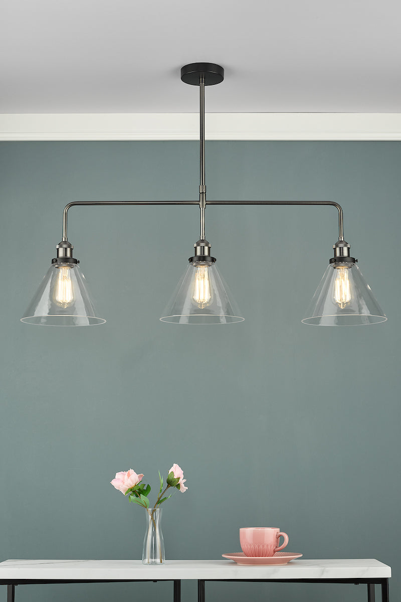 Dar Ray 3 Light Bar Pendant Antique Nickel Clear Glass – from Amos Lighting + Home