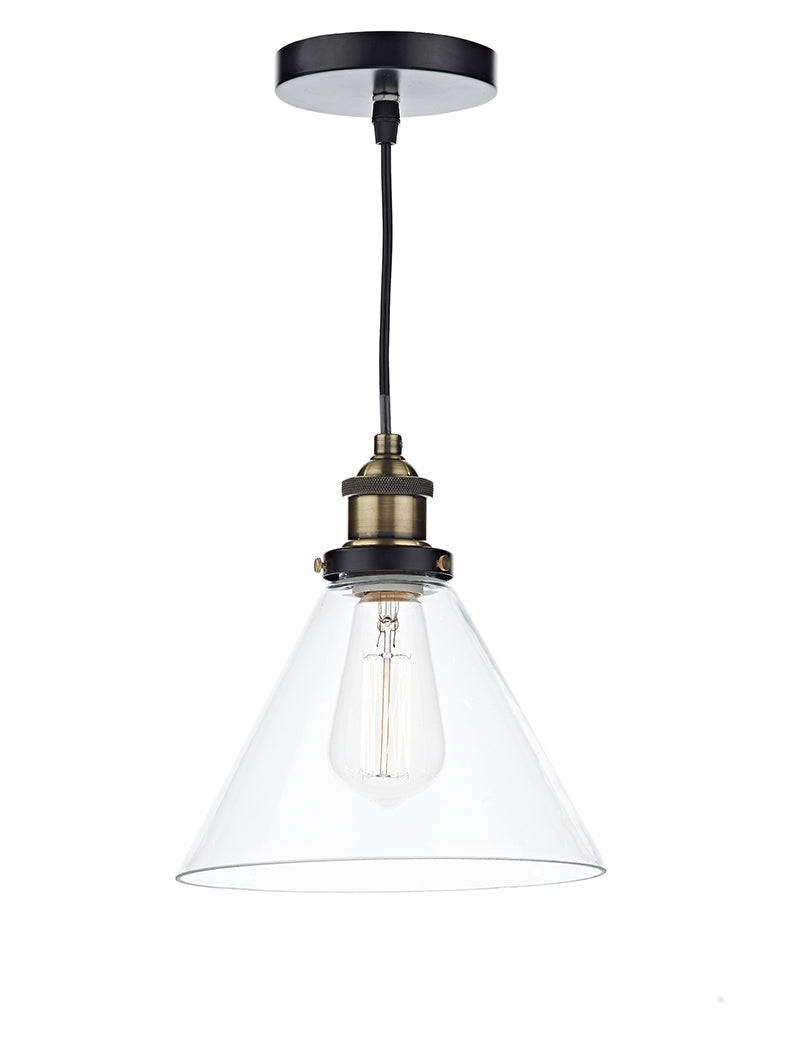 Dar Ray Pendant Antique Brass Clear Glass – from Amos Lighting + Home