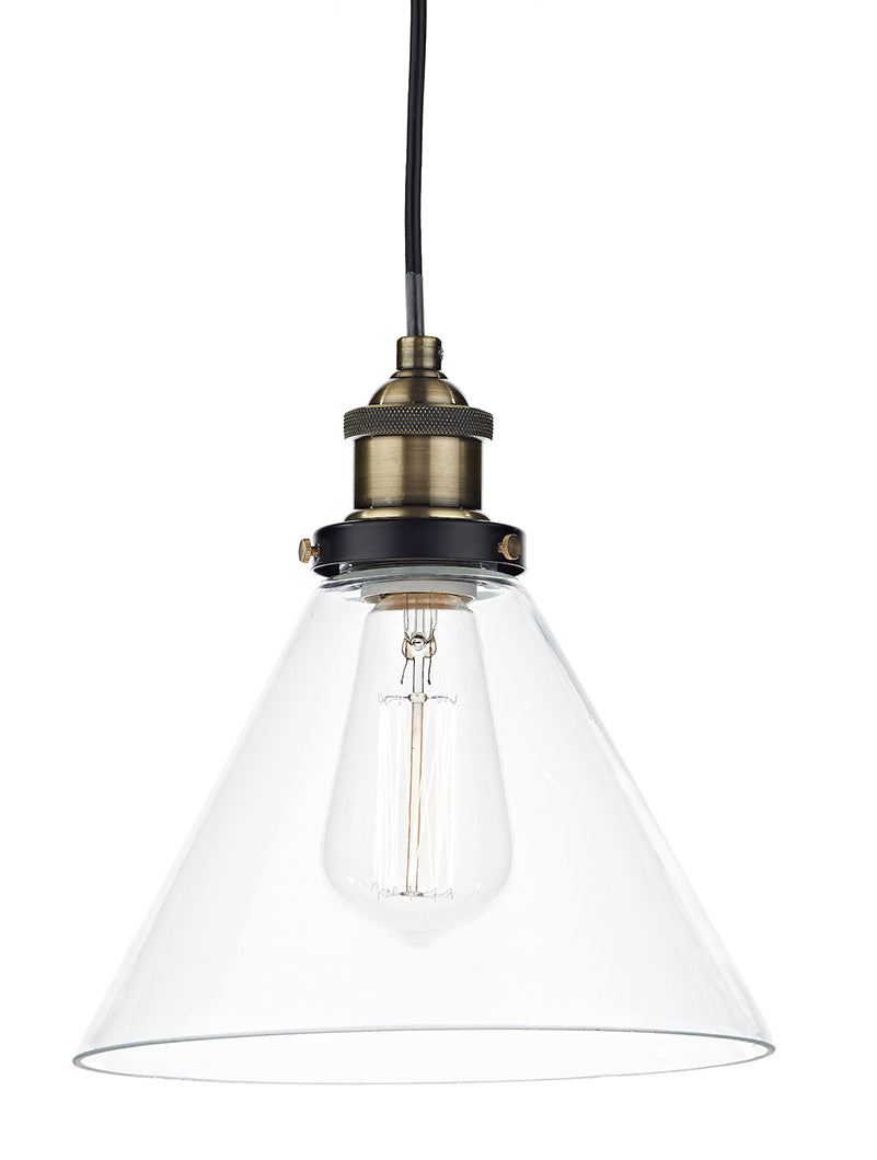 Dar Ray Pendant Antique Brass Clear Glass – from Amos Lighting + Home