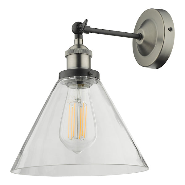 Dar Ray Single Wall Light Antique Nickel Clear Glass – from Amos Lighting + Home