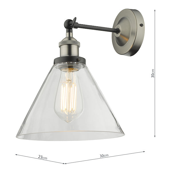Dar Ray Single Wall Light Antique Nickel Clear Glass – from Amos Lighting + Home