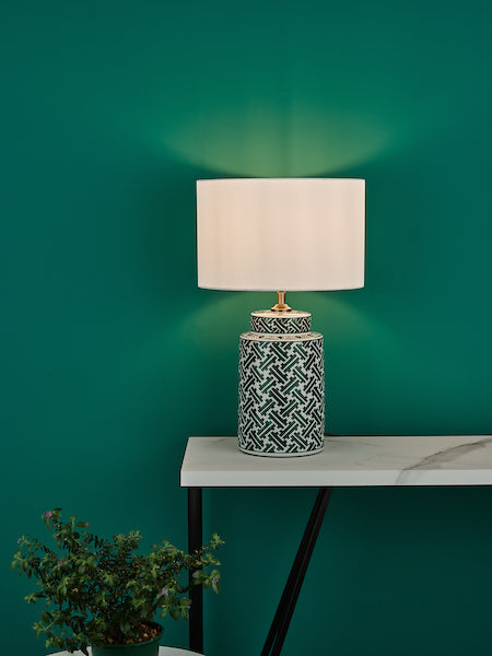 Dar Reese Ceramic Table Lamp Base Green & Blue Print – from Amos Lighting + Home
