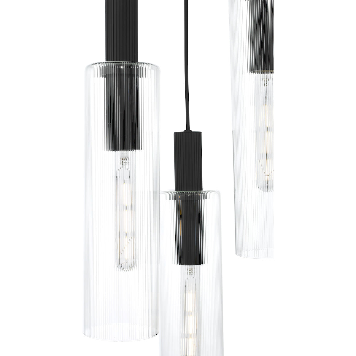 Dar Ruben 3 Light Cluster Pendant Satin Black and Ribbed Glass – from Amos Lighting + Home