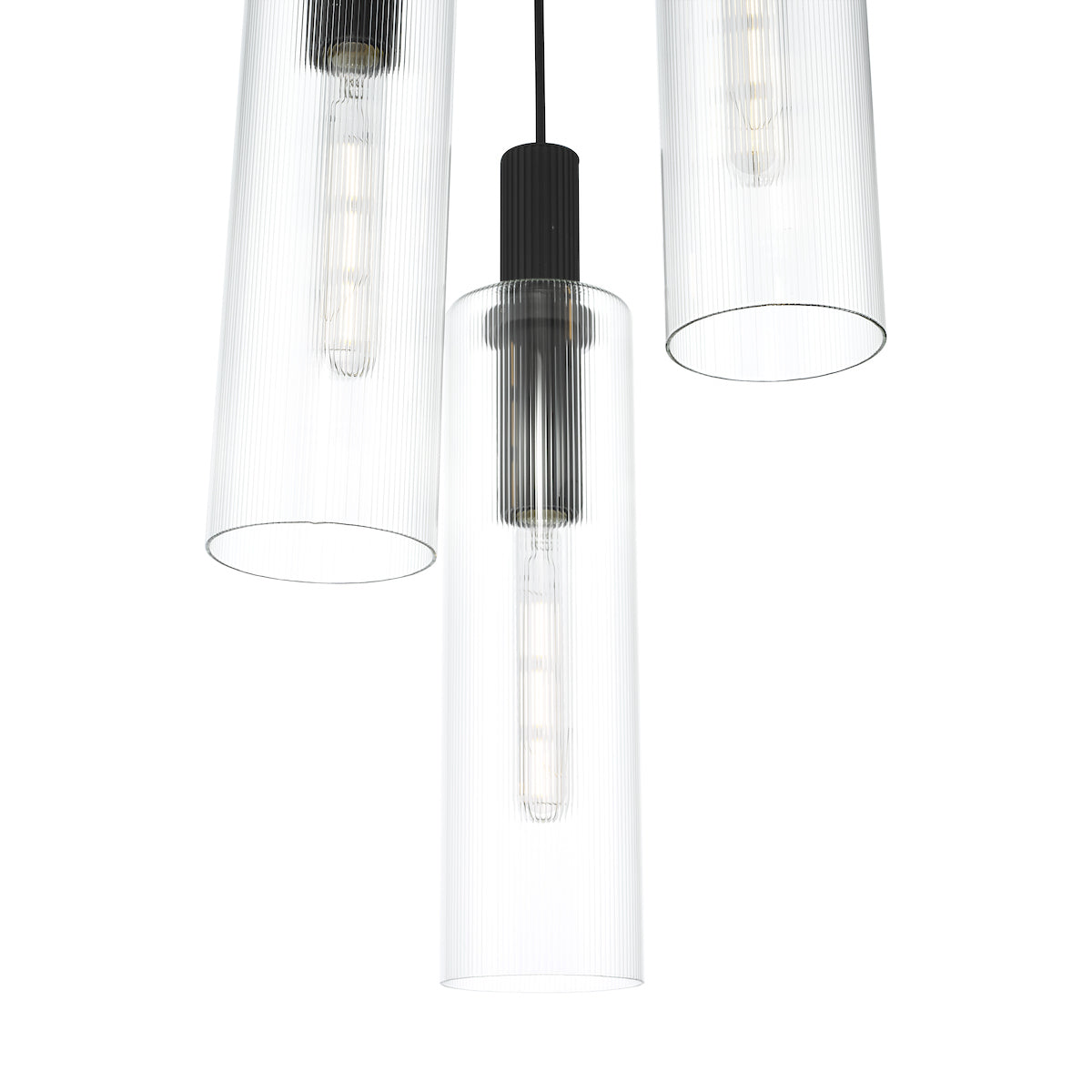 Dar Ruben 3 Light Cluster Pendant Satin Black and Ribbed Glass – from Amos Lighting + Home