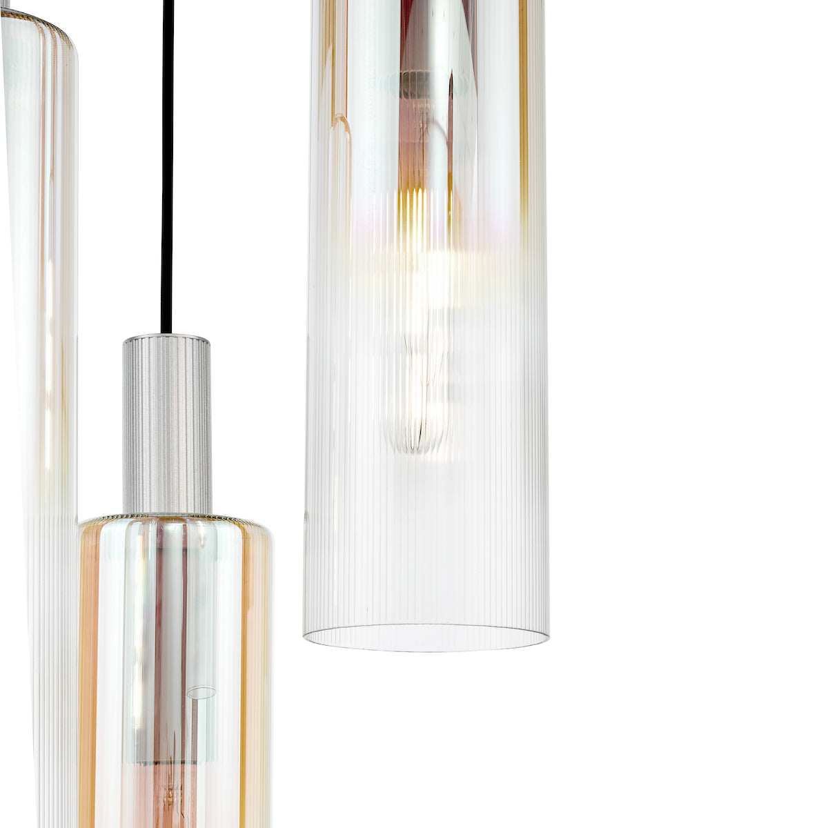 Dar Ruben 3 Light Cluster Pendant Satin Silver and Ribbed Iridised Glass – from Amos Lighting + Home