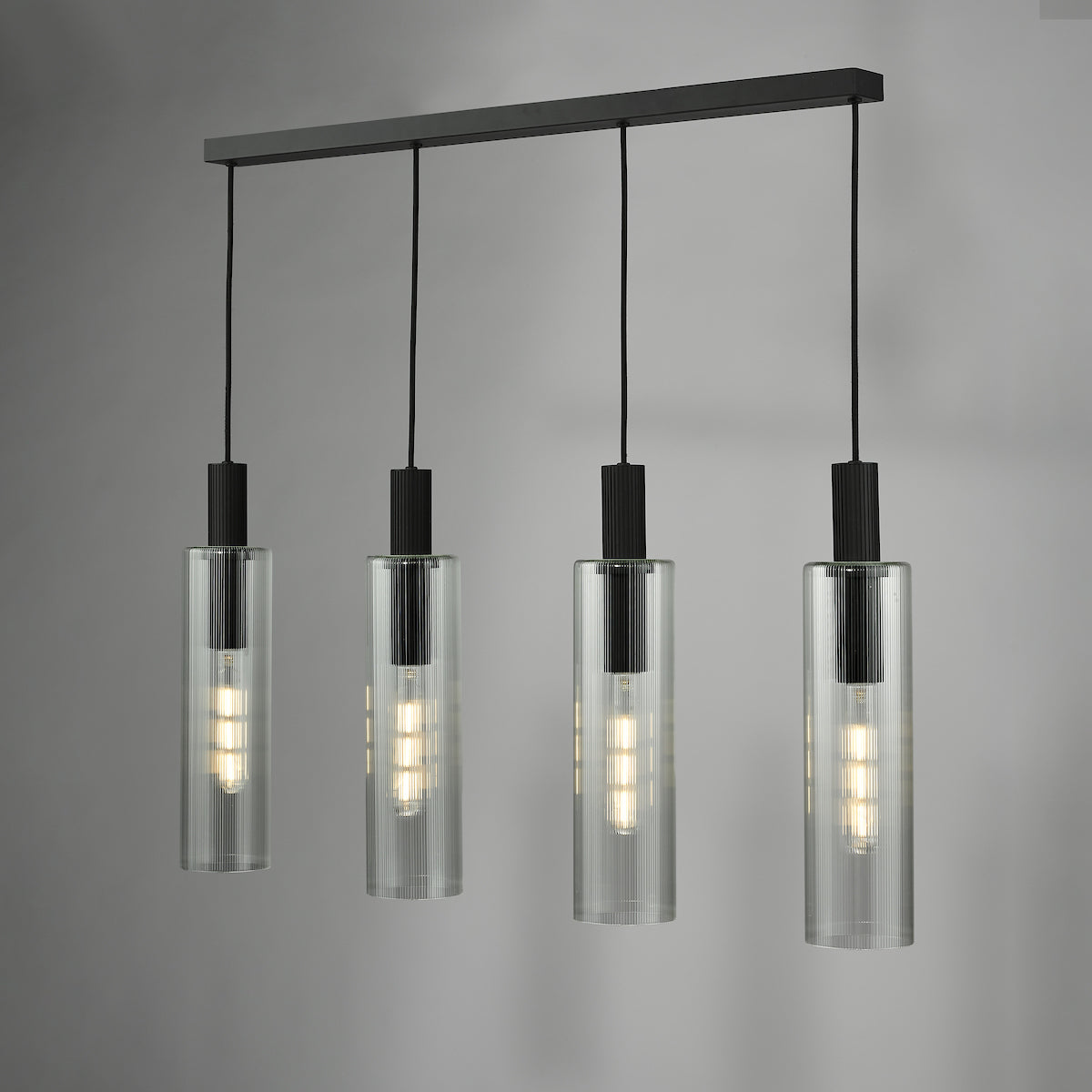 Dar Ruben 4 Light Bar Pendant Satin Black and Ribbed Glass – from Amos Lighting + Home