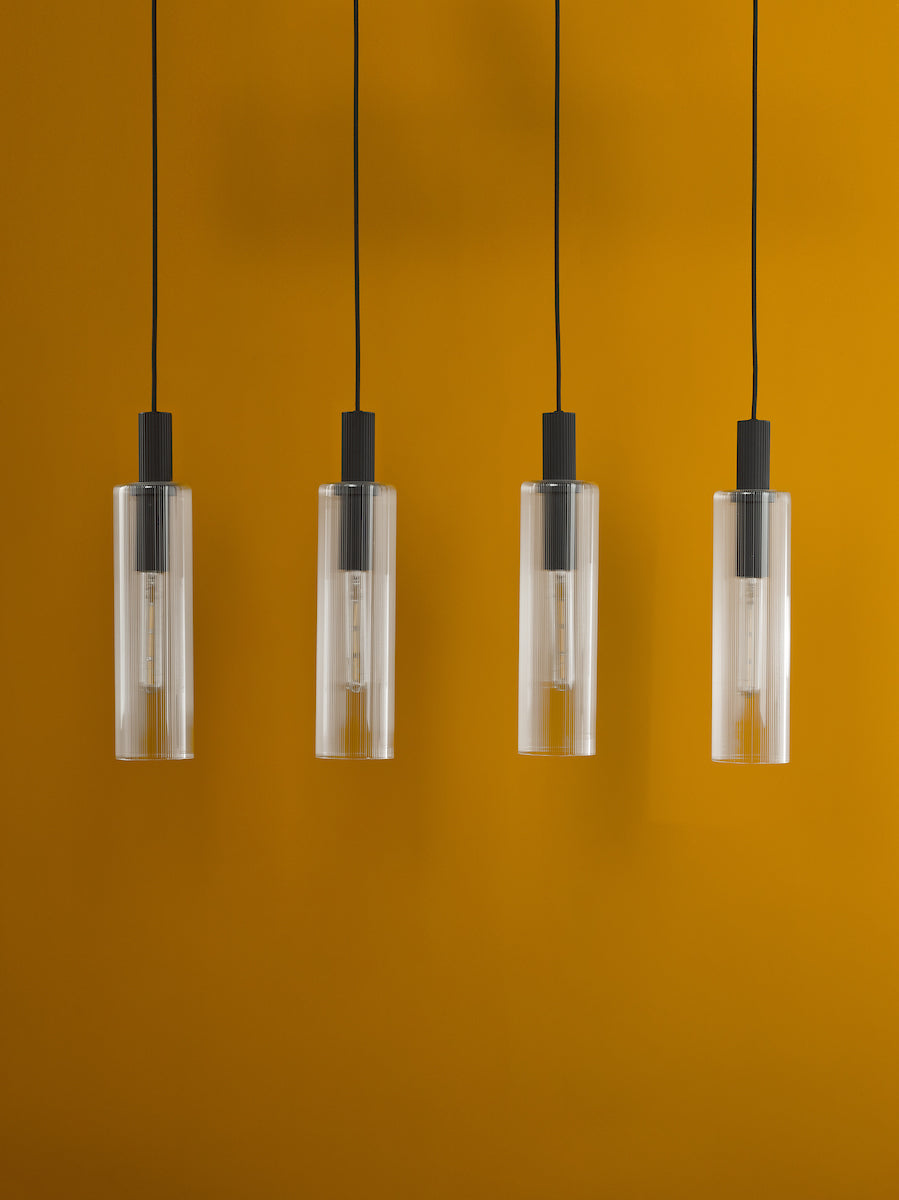 Dar Ruben 4 Light Bar Pendant Satin Black and Ribbed Glass – from Amos Lighting + Home