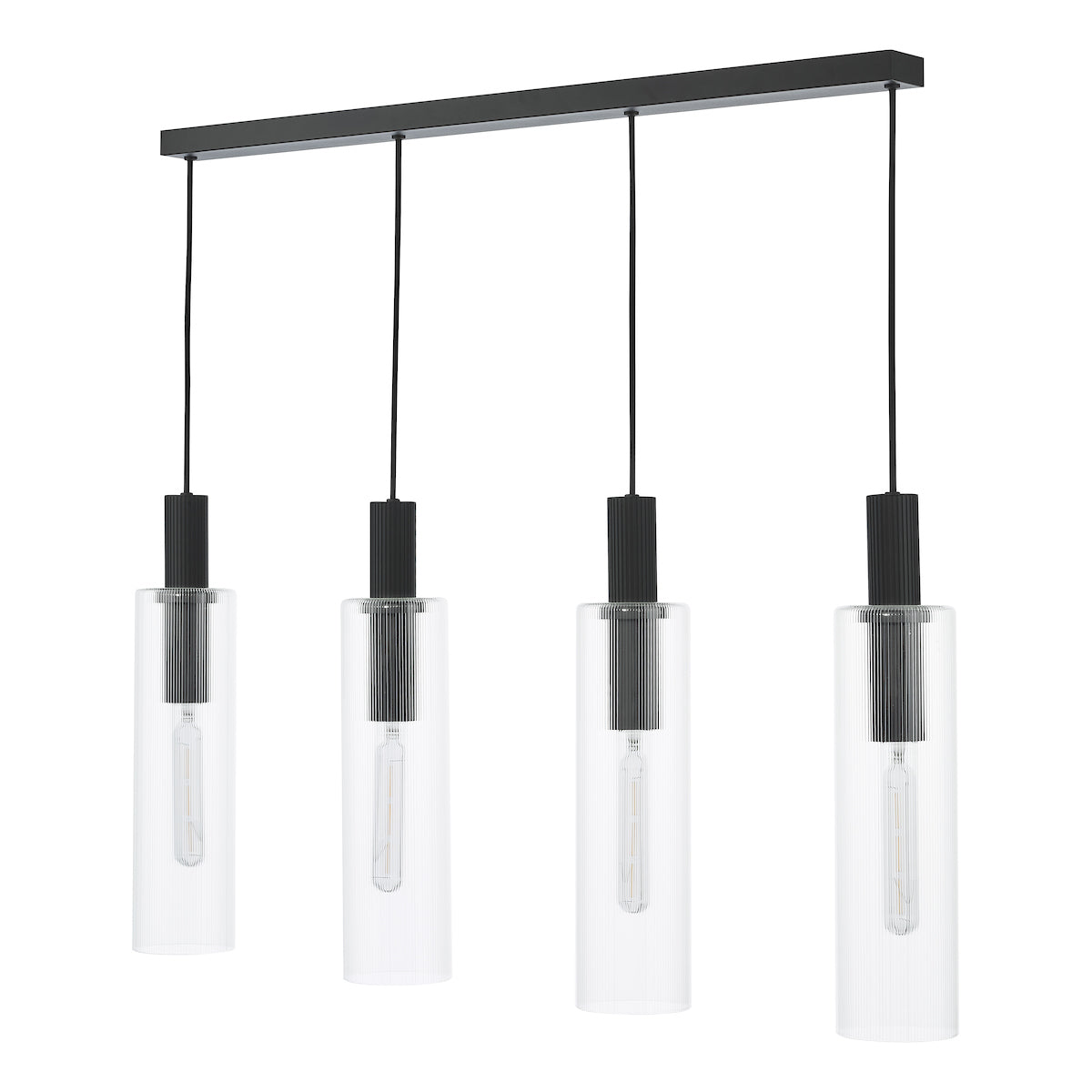 Dar Ruben 4 Light Bar Pendant Satin Black and Ribbed Glass – from Amos Lighting + Home