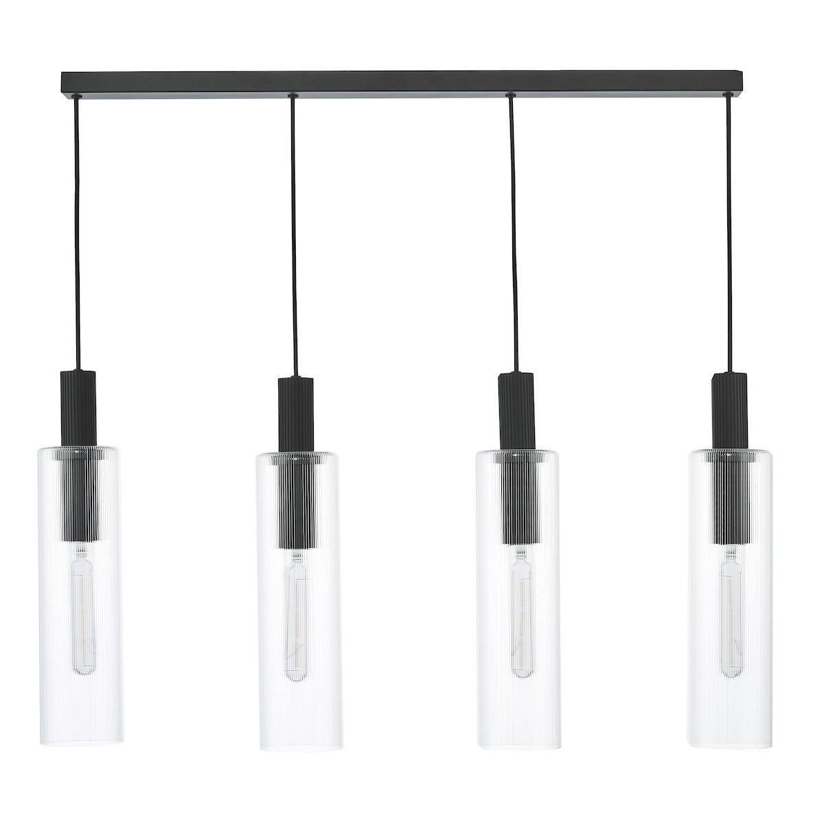 Dar Ruben 4 Light Bar Pendant Satin Black and Ribbed Glass – from Amos Lighting + Home