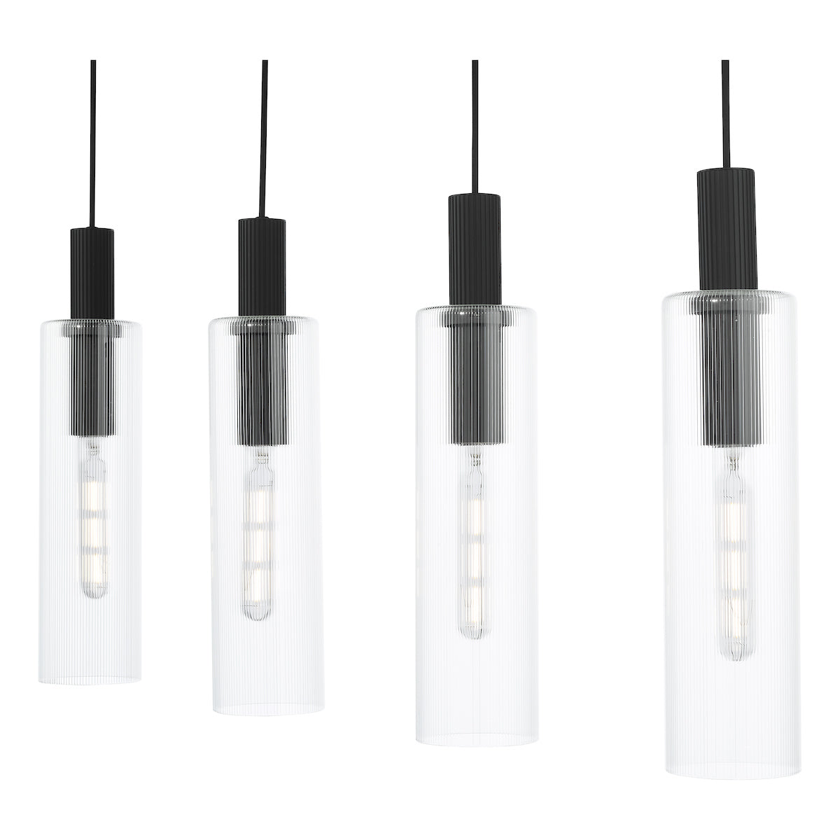 Dar Ruben 4 Light Bar Pendant Satin Black and Ribbed Glass – from Amos Lighting + Home