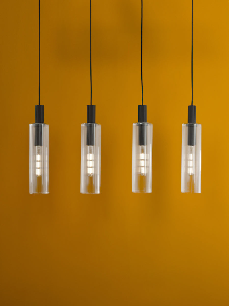 Dar Ruben 4 Light Bar Pendant Satin Black and Ribbed Glass – from Amos Lighting + Home