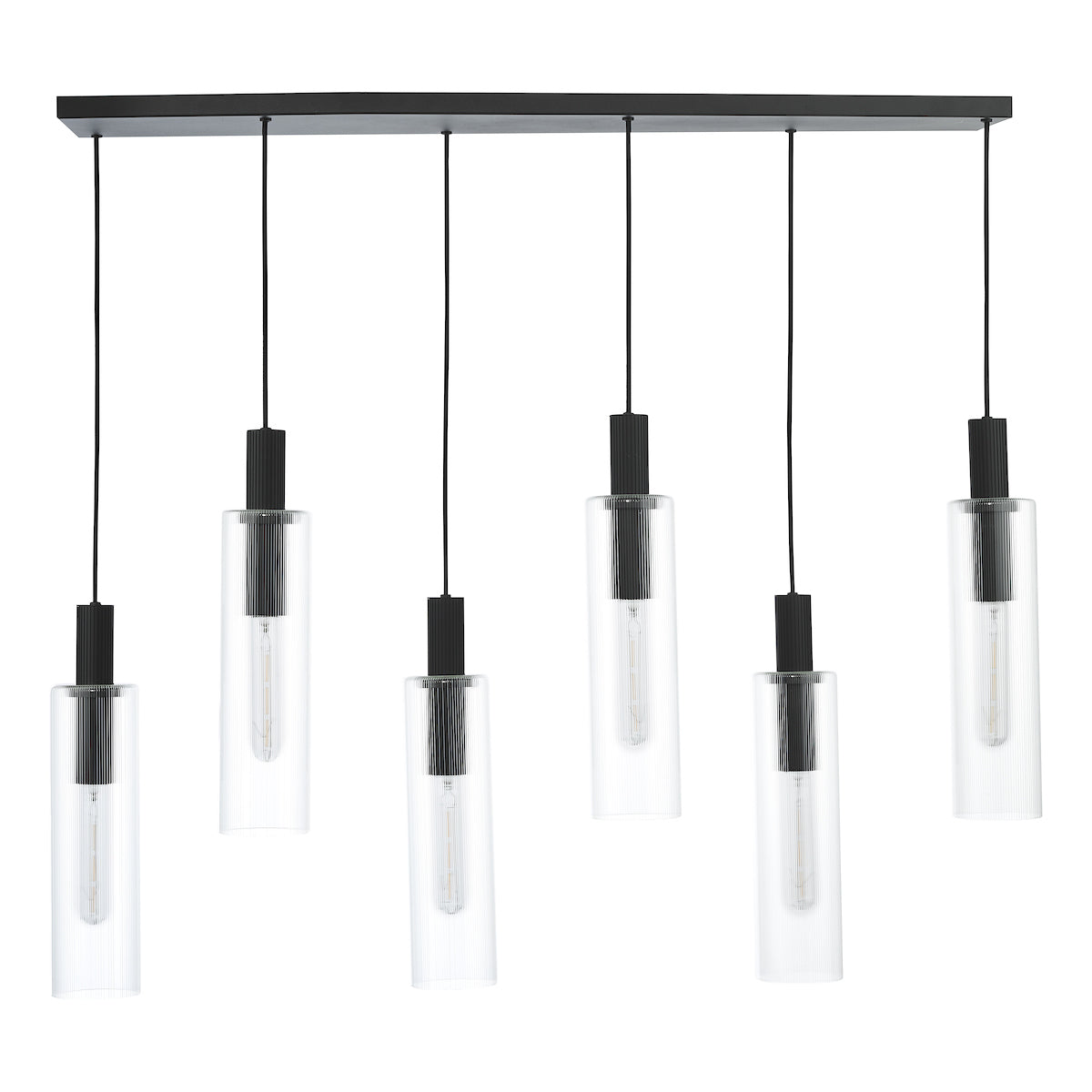 Dar Ruben 6 Light Bar Pendant Satin Black and Ribbed Glass – from Amos Lighting + Home