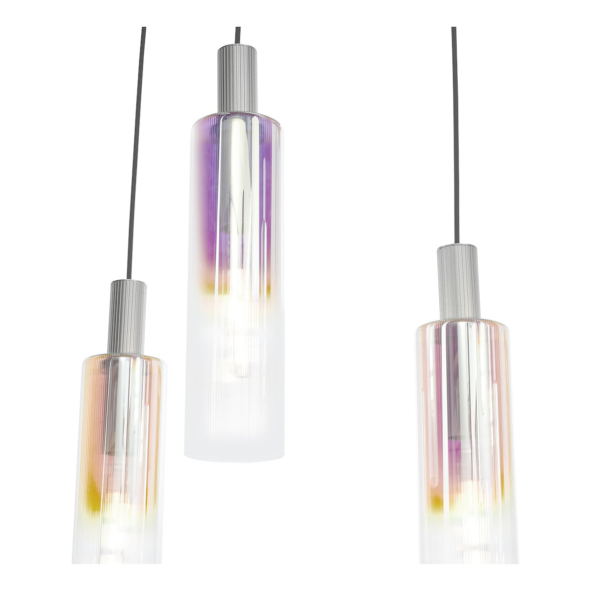 Dar Ruben 6 Light Bar Pendant Satin Silver and Ribbed Iridised Glass – from Amos Lighting + Home