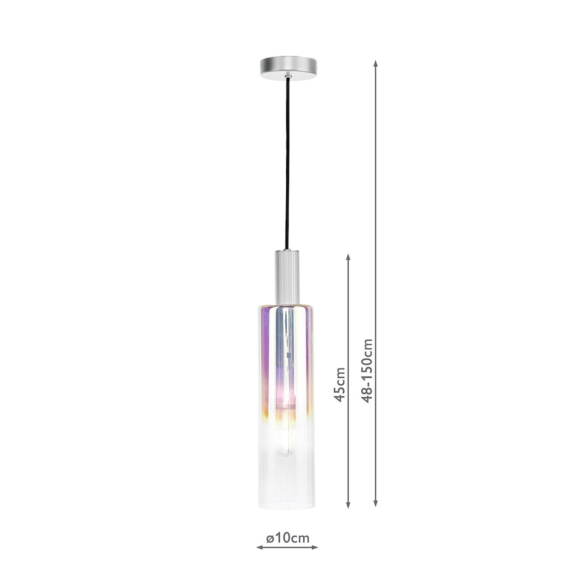 Dar Ruben Pendant Satin Silver and Ribbed Iridised Glass – from Amos Lighting + Home