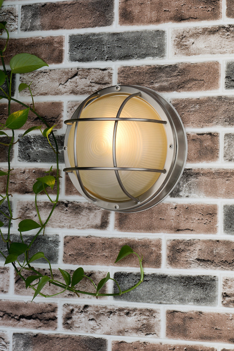 Dar Salcombe Outdoor Wall Light Round Stainless Steel IP44 – from Amos Lighting + Home