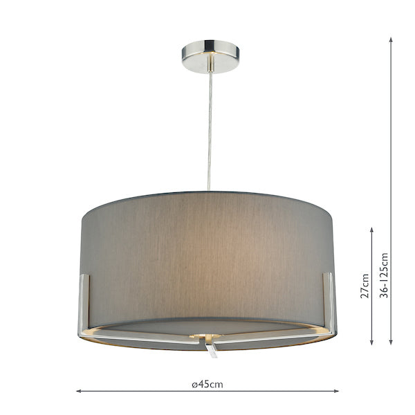 Dar Santino Pendant Satin Chrome With Grey Cotton Shade – from Amos Lighting + Home