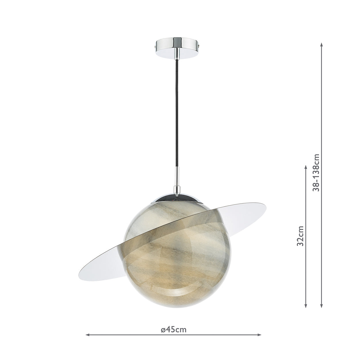 Dar Saturn Pendant Planet Style Glass and Polished Chrome – from Amos Lighting + Home
