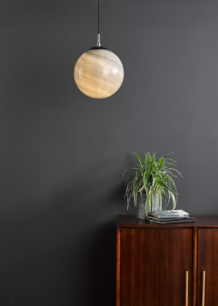 Dar Saturn Pendant Planet Style Glass and Polished Chrome – from Amos Lighting + Home