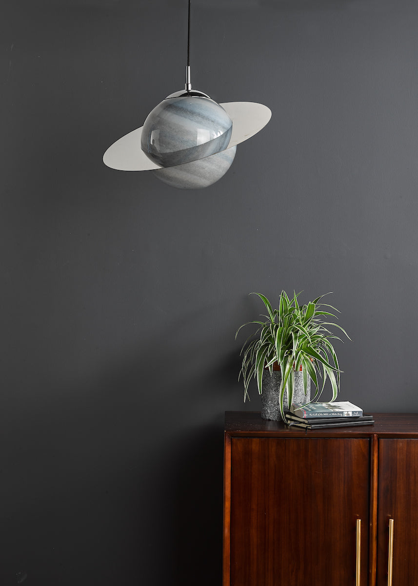 Dar Saturn Pendant Planet Style Glass and Polished Chrome – from Amos Lighting + Home
