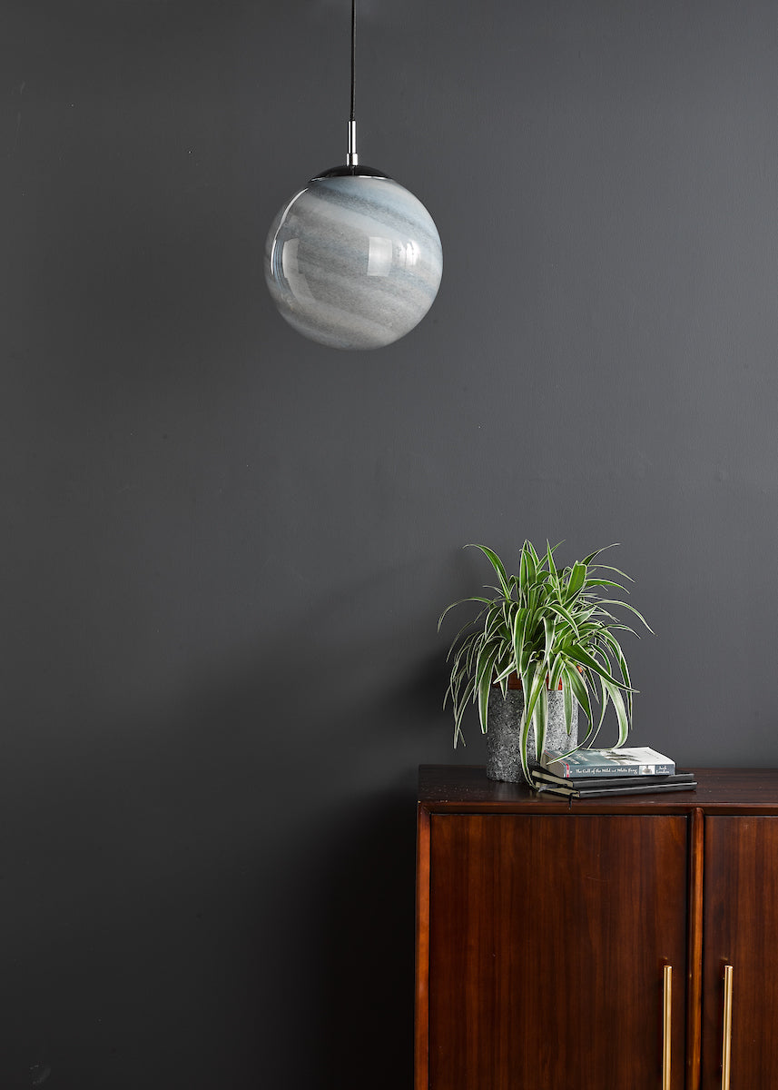 Dar Saturn Pendant Planet Style Glass and Polished Chrome – from Amos Lighting + Home