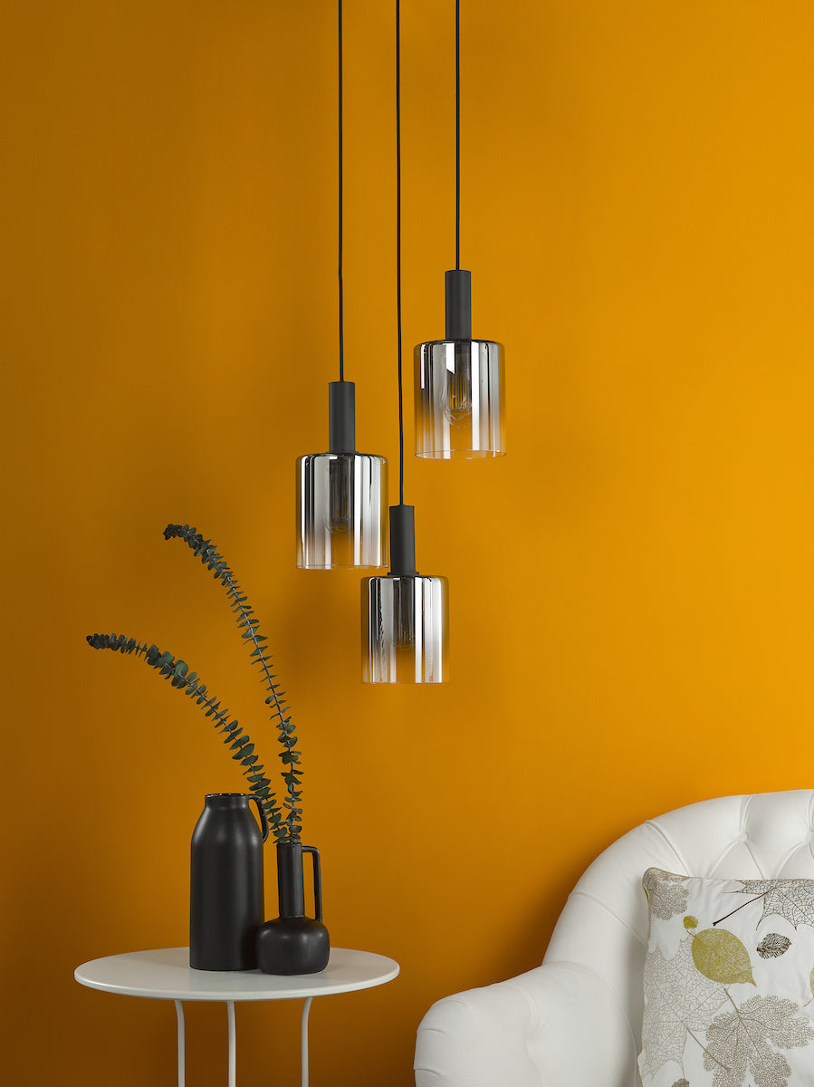 Dar Savannah 3 Light Cluster Pendant Matt Black and Smoked Glass – from Amos Lighting + Home