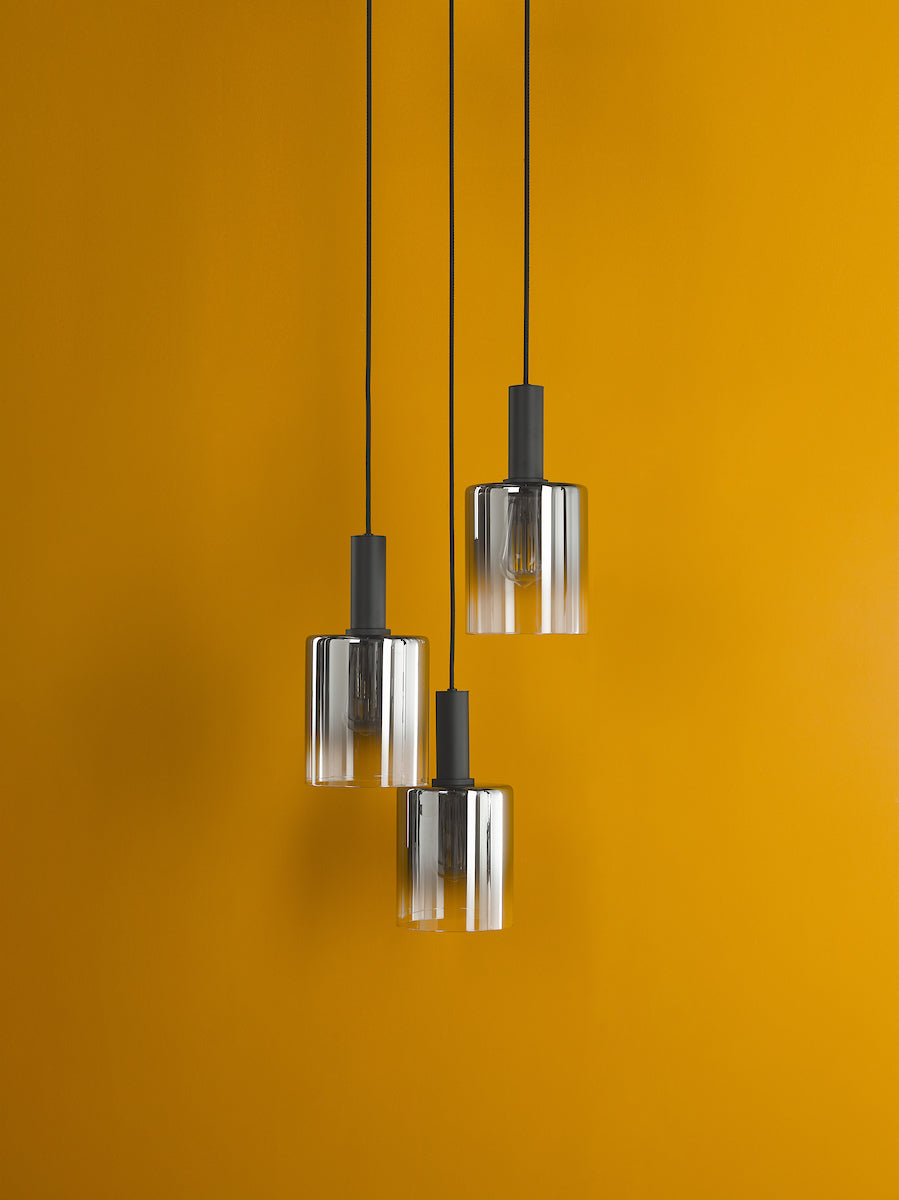 Dar Savannah 3 Light Cluster Pendant Matt Black and Smoked Glass – from Amos Lighting + Home