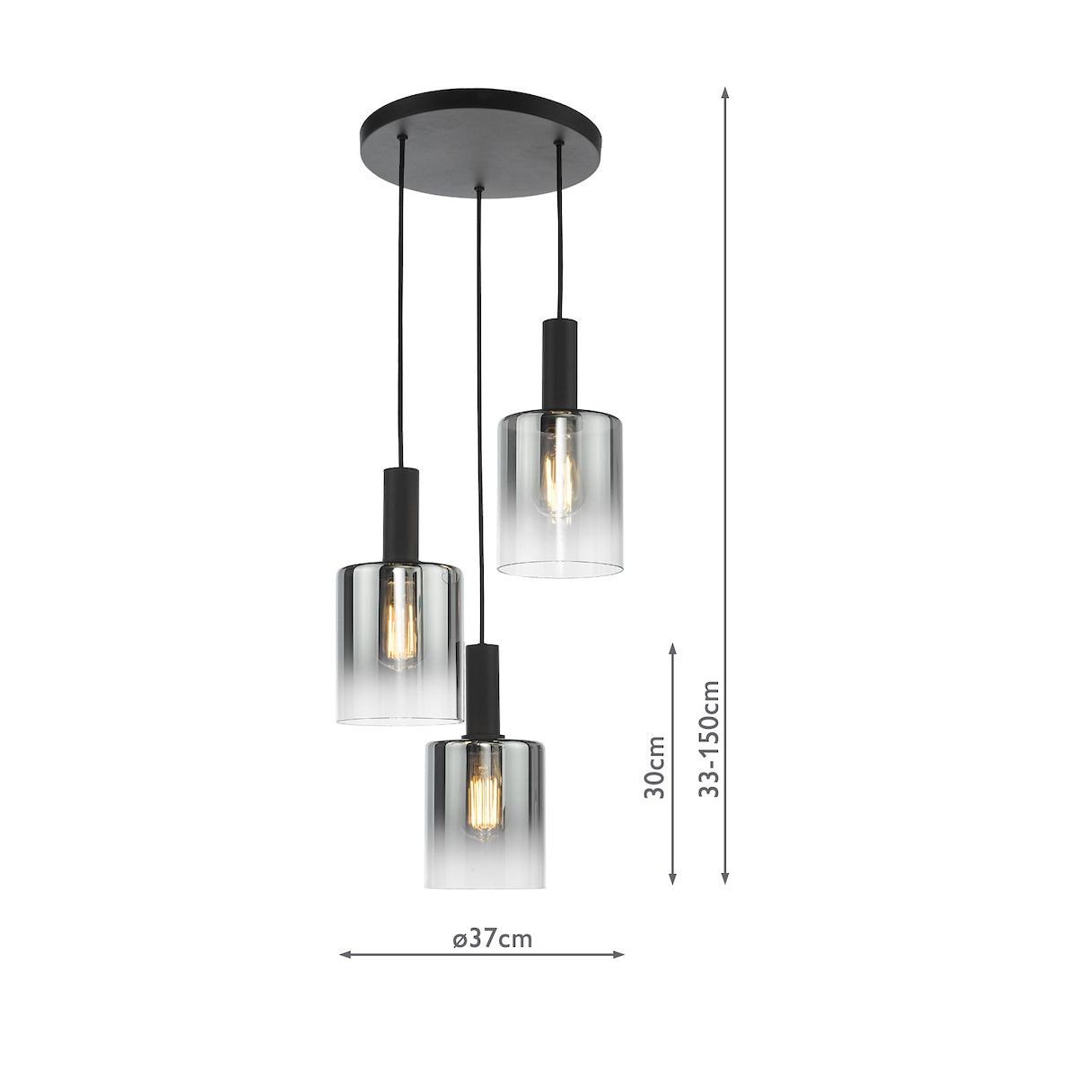 Dar Savannah 3 Light Cluster Pendant Matt Black and Smoked Glass – from Amos Lighting + Home