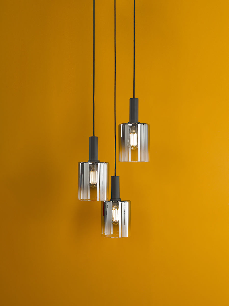 Dar Savannah 3 Light Cluster Pendant Matt Black and Smoked Glass – from Amos Lighting + Home