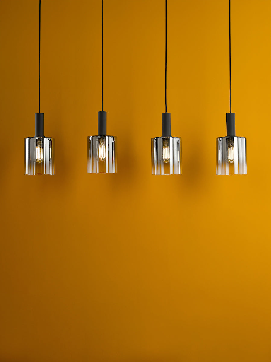Dar Savannah 4 Light Bar Pendant Matt Black and Smoked Glass – from Amos Lighting + Home