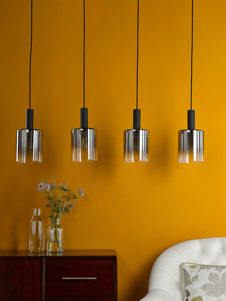 Dar Savannah 4 Light Bar Pendant Matt Black and Smoked Glass – from Amos Lighting + Home