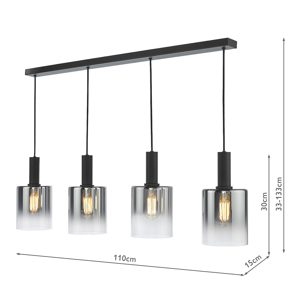 Dar Savannah 4 Light Bar Pendant Matt Black and Smoked Glass – from Amos Lighting + Home