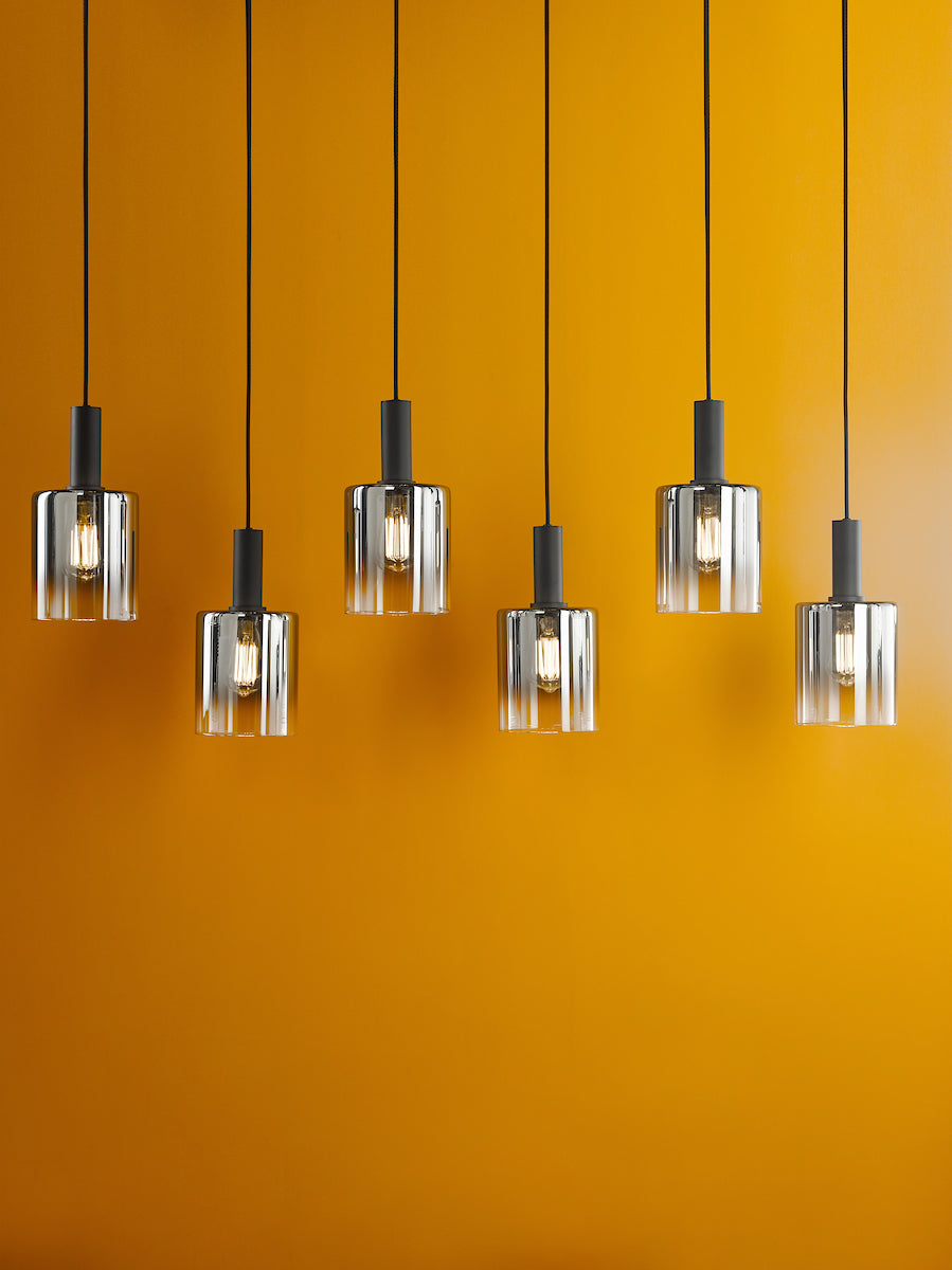 Dar Savannah 6 Light Bar Pendant Matt Black and Smoked Glass – from Amos Lighting + Home