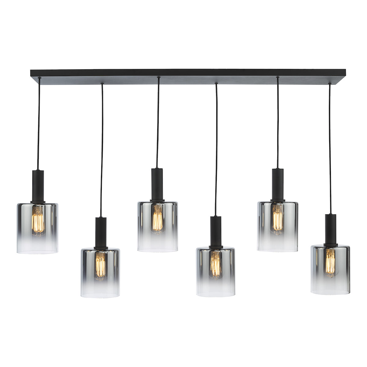 Dar Savannah 6 Light Bar Pendant Matt Black and Smoked Glass – from Amos Lighting + Home