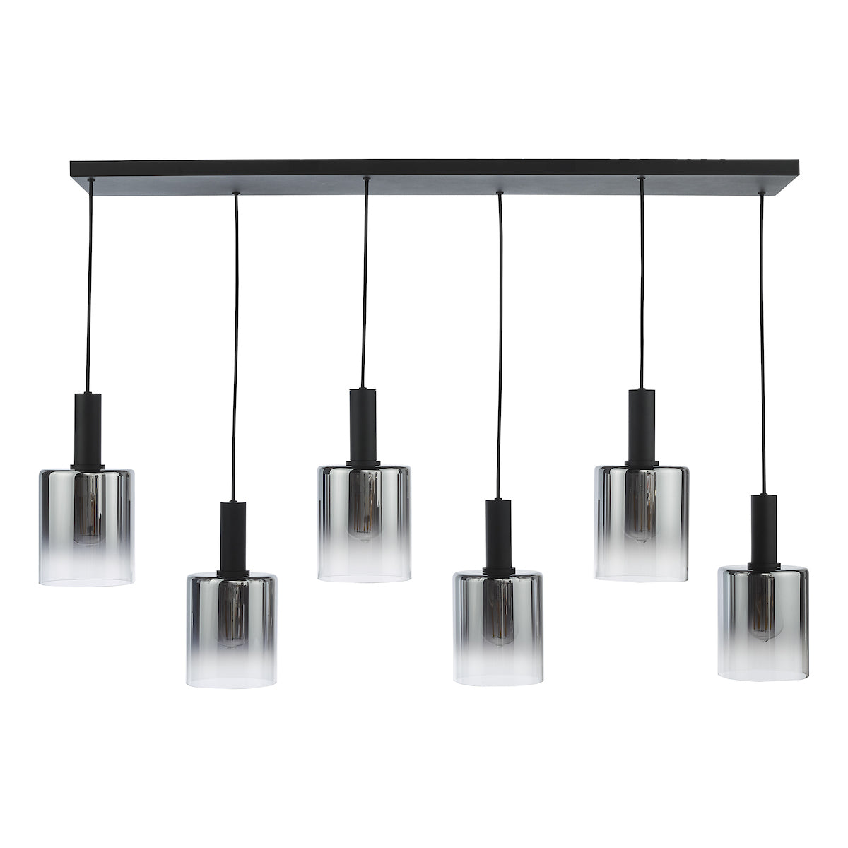 Dar Savannah 6 Light Bar Pendant Matt Black and Smoked Glass – from Amos Lighting + Home