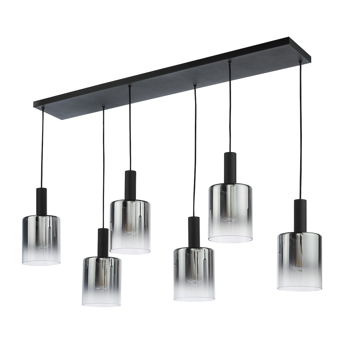 Dar Savannah 6 Light Bar Pendant Matt Black and Smoked Glass – from Amos Lighting + Home