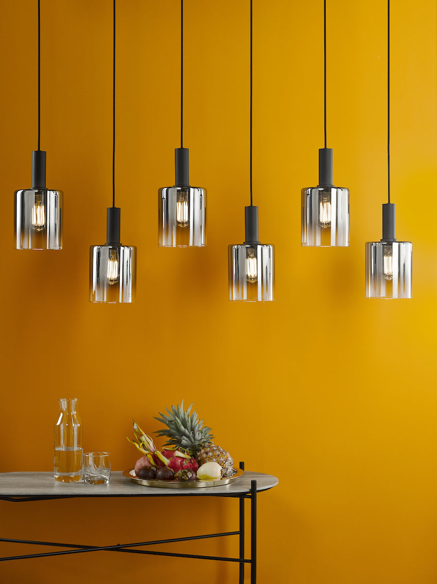 Dar Savannah 6 Light Bar Pendant Matt Black and Smoked Glass – from Amos Lighting + Home
