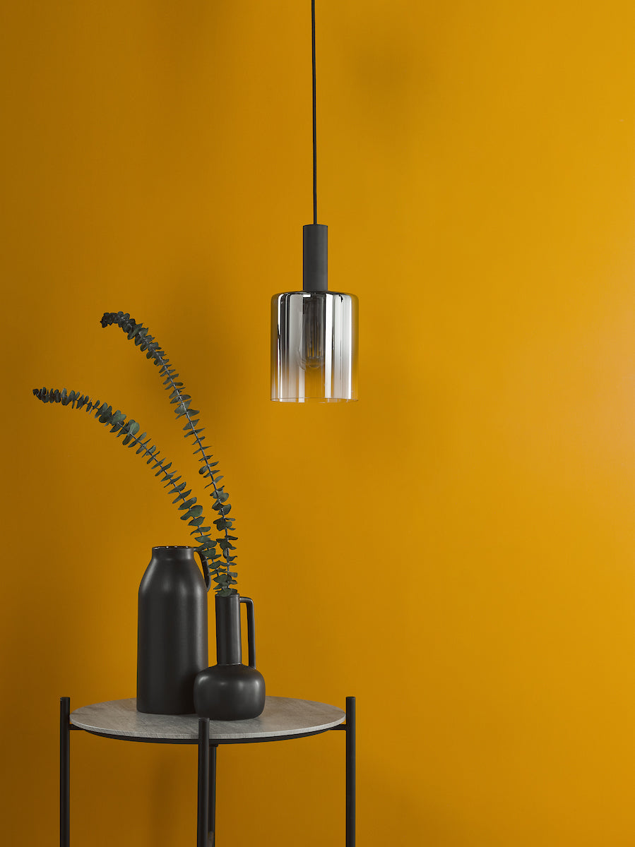 Dar Savannah Pendant Matt Black and Smoked Glass – from Amos Lighting + Home