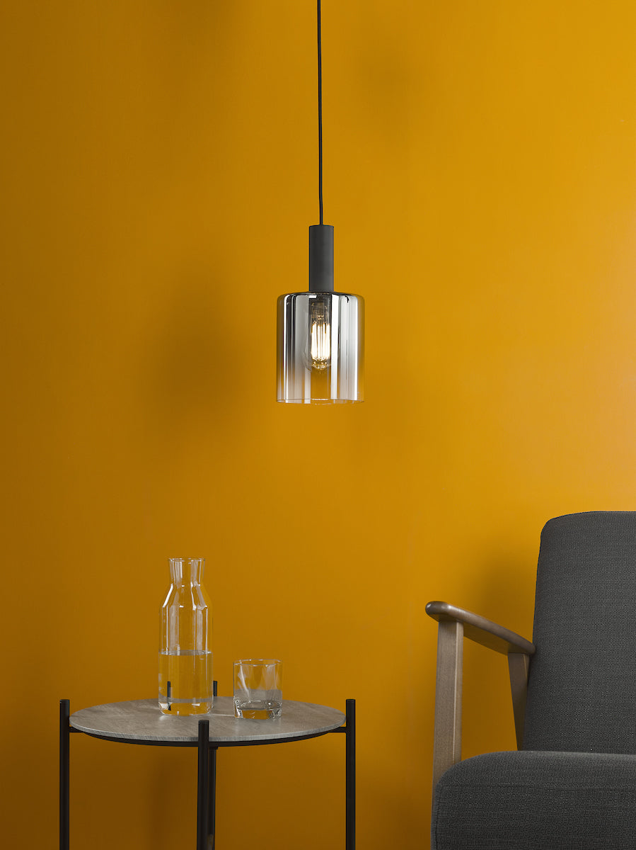 Dar Savannah Pendant Matt Black and Smoked Glass – from Amos Lighting + Home