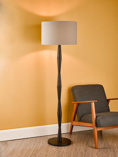 Dar Sierra Floor Lamp Black Wood with Shade – from Amos Lighting + Home